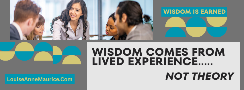 Leader speaking with group of people representing Louise’s lived leadership experience, grounded wisdom and practical insight gained over decades through applying knowledge and skills during her professional career.